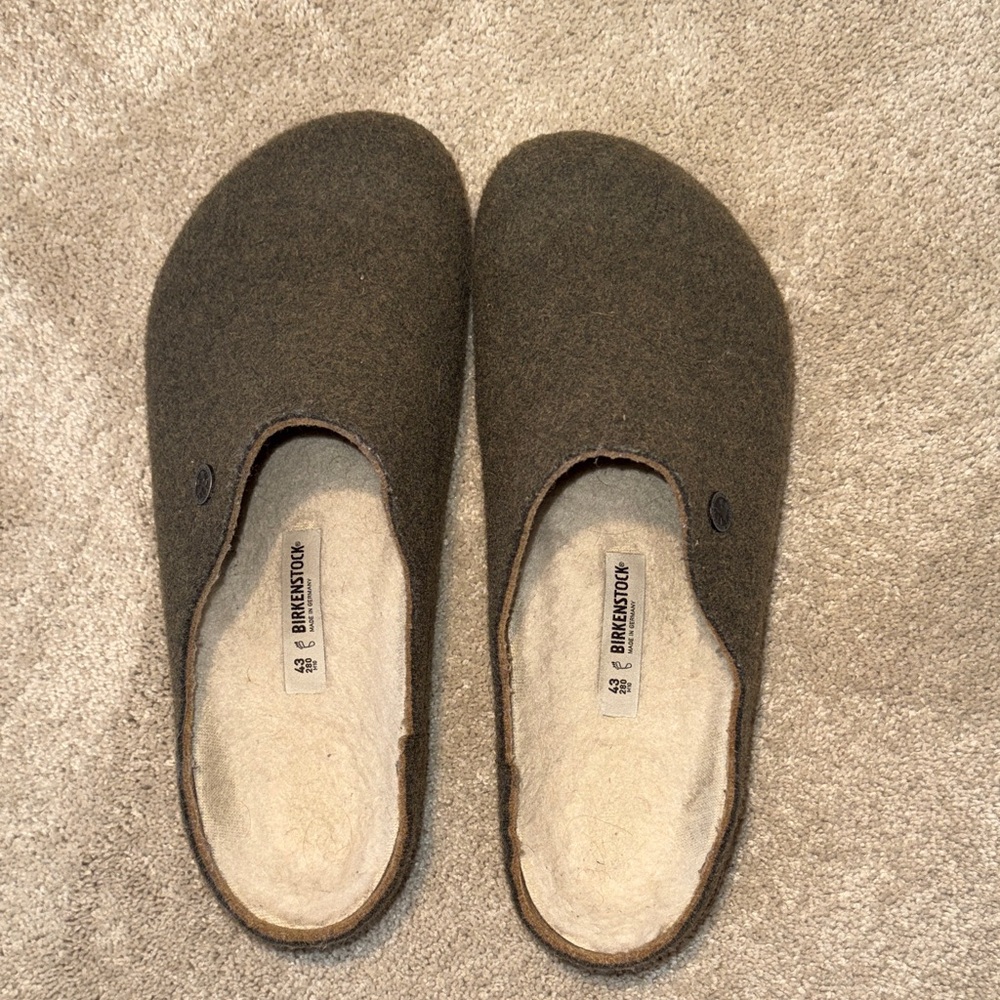 Birkenstock Olive Wool Slip-Ons